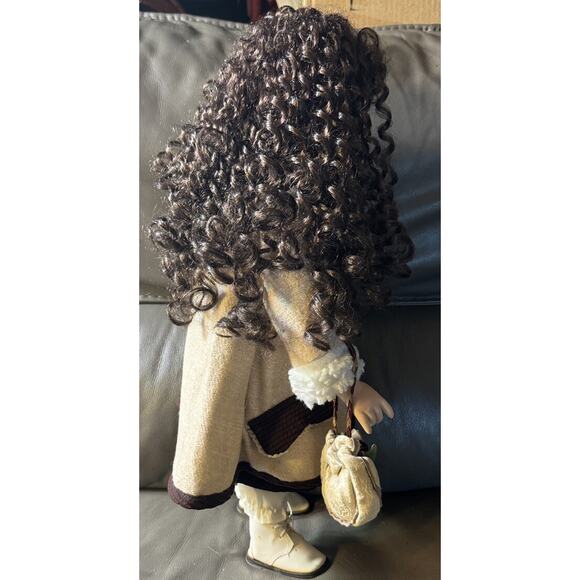 -DOLL PORCELAIN swan collection Long Brown Curly Hair Blue Eyes 21” - Picture 6 of 13